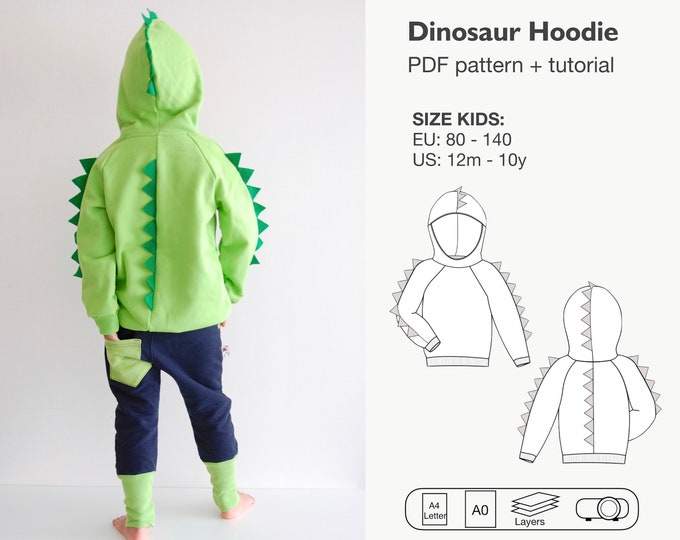 Dinosaur hoodie sewing patter
