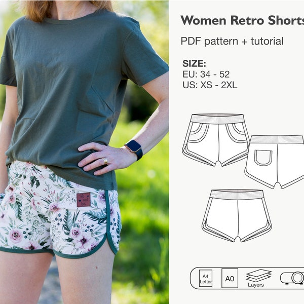 Women shorts sewing pattern, girls shorts pattern, women pants pattern, vintage shorts pdf pattern, women's shorts, shorts with pocket