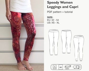 Quick women leggings and capri sewing pattern, easy leggings pattern, women capri pants, loungewear pants, yoga pants, instant download