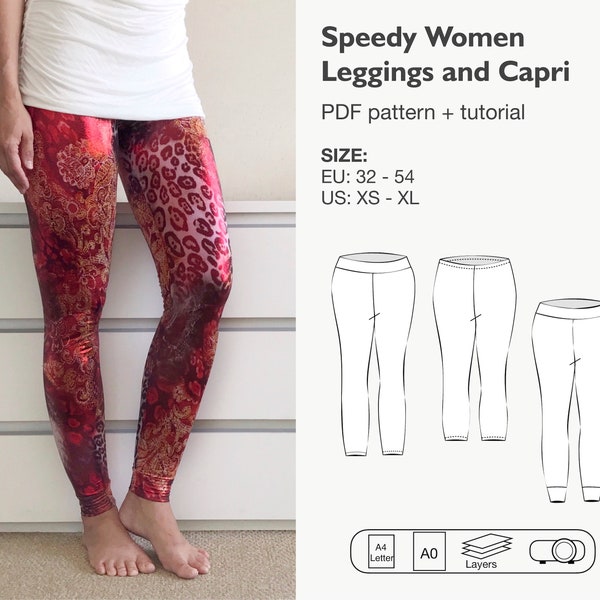 Quick women leggings and capri sewing pattern, easy leggings pattern, women capri pants, loungewear pants, yoga pants, instant download