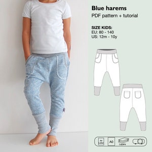 Toddler harem pants sewing pattern, children pants, baby jogger pants, kids jogger, children sweatpants, relaxed fit pants, kids trouser