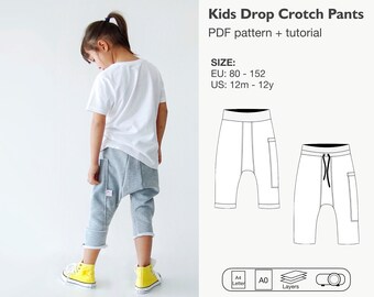 Kids drop crotch pants sewing pattern