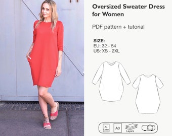 Women sweater dress sewing pattern