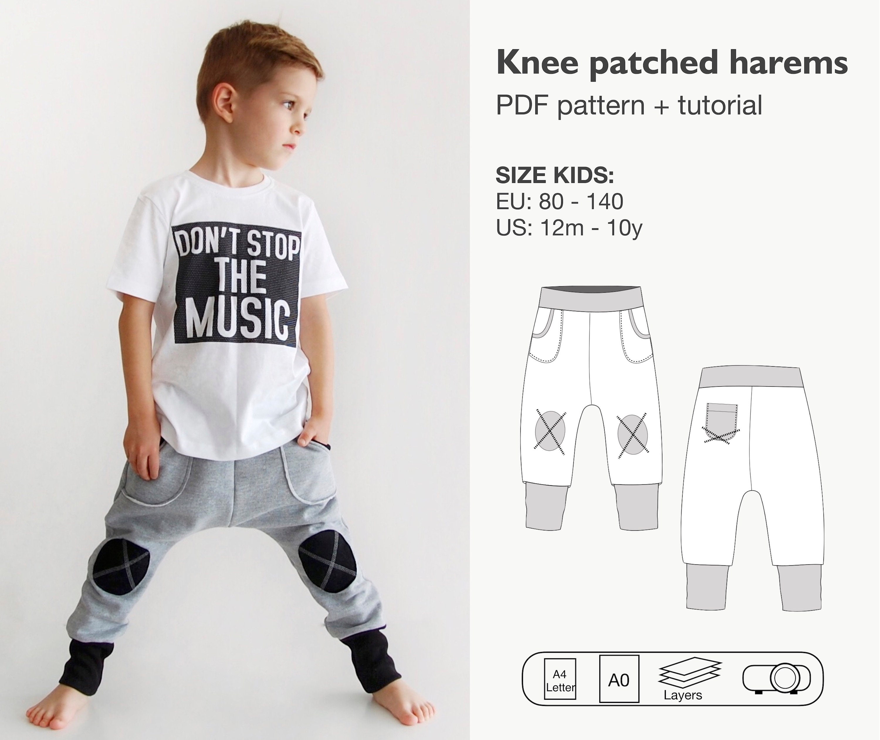 Shorts AND Pants sewing pattern, NB-10Y, Woven and Knit