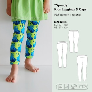 Quick kids leggings and capri sewing pattern, children capri pants, fitness pants, capri leggings, instant download, loungewear pants, yoga