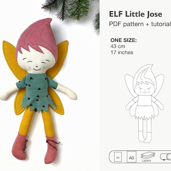 Little Jose Elf rag doll sewing pattern, Christmas toy rag doll, Christmas decoration, stuffed doll pdf download, ivl as good as free