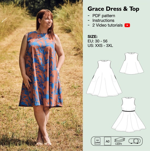 Patron de couture femme une robe doublee une robe tente une robe cercle une blouse ligne une robe trapeze un haut cercle une robe avec poches une robe avec ceinture Etsy