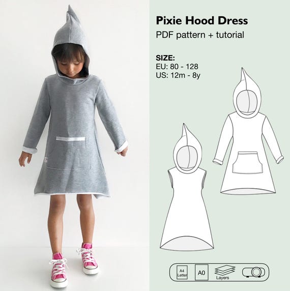 Pixie hood dress sewing pattern