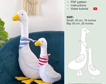 Goose doll pdf sewing pattern, cuddle goose, plush goose soft toy, duck soft toy, rag doll, goose home decoration, easter doll decoration