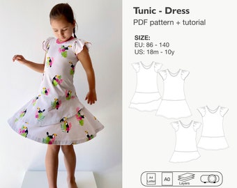 Circle dress sewing pattern, girls layer dress, girls tunic dress pattern, baby dress sewing pattern, half circle dress, peplum pattern