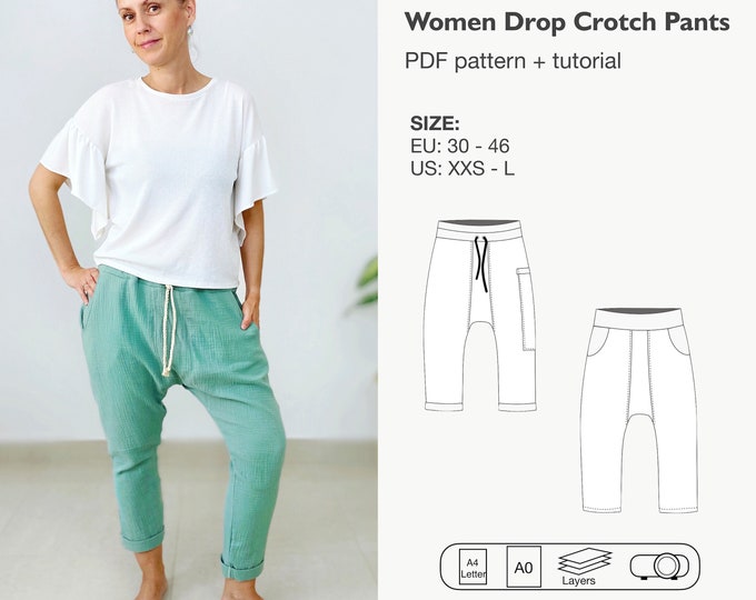 Women drop crotch pants sewing pattern