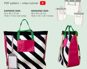 Shopper pdf sewing pattern, reusable shopping bag, tote bag, hand bag pdf pattern, shoulder bag, large shopper, instant download pattern