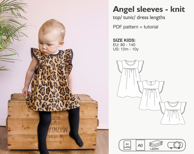 Angel sleeve top - tunic - dress sewing pattern for KNIT