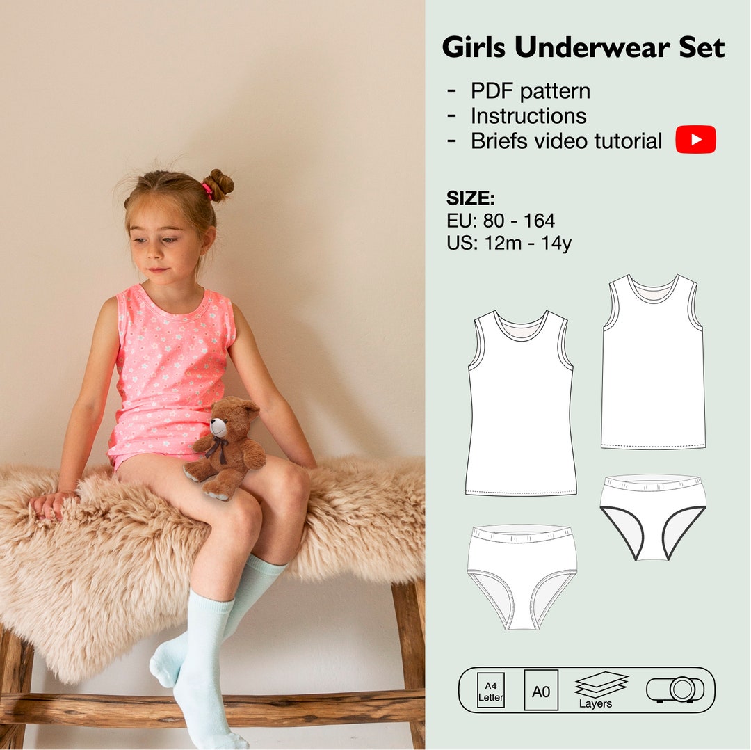 Girls Underwear Set Pdf Sewing Pattern, Girls Vest, Girls Briefs, Undies,  Underclothes, Sleeveless T-shirt, Underclothing, Tank Top, Panties 