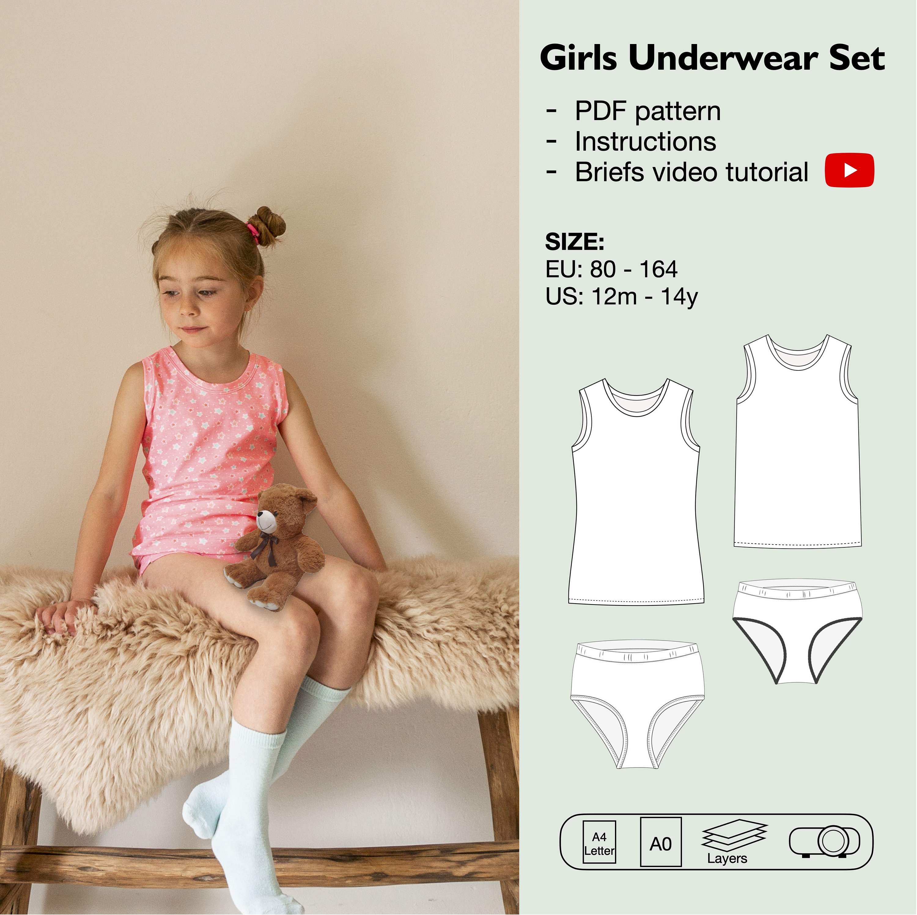 Girls underwear set sewing pattern