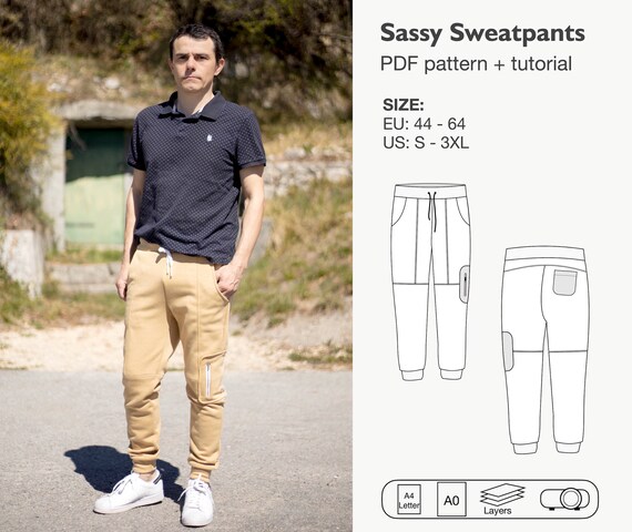 Men Sweatpants Sewing Pattern Jogger Pattern Slim Fit Pants