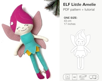 Patrón de costura en PDF para muñeca de trapo de elfa niña, muñeca de trapo navideña, decoración navideña, muñeca de peluche, descarga instantánea.