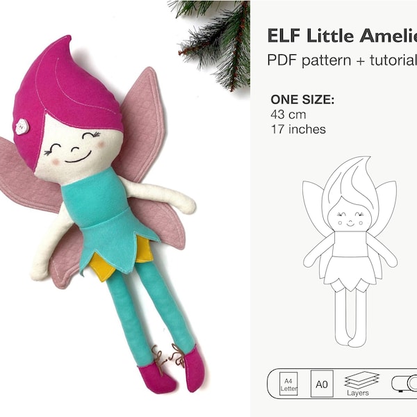 Little Amelie elf rag doll sewing pattern, Christmas rag doll, Christmas decoration, stuffed doll, instant download, ivl as good as free