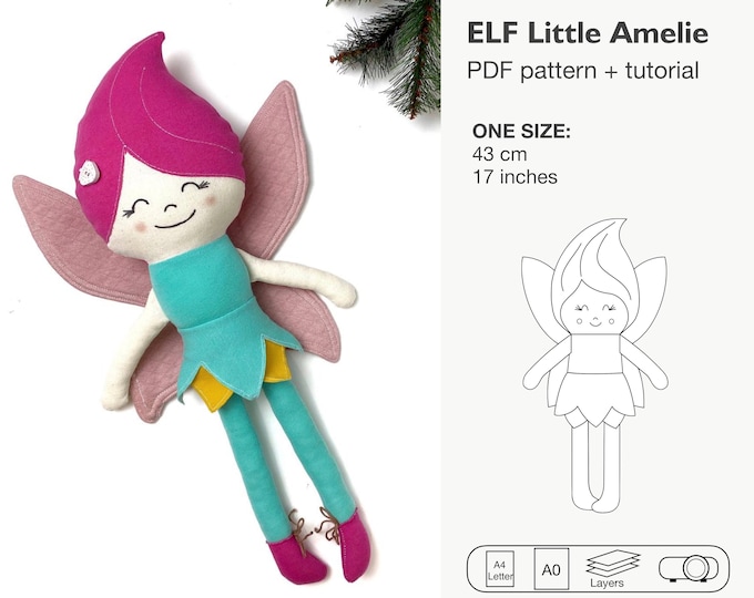 Little Amelie elf rag doll sewing pattern