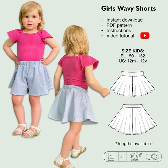 Girls wavy shorts sewing pattern