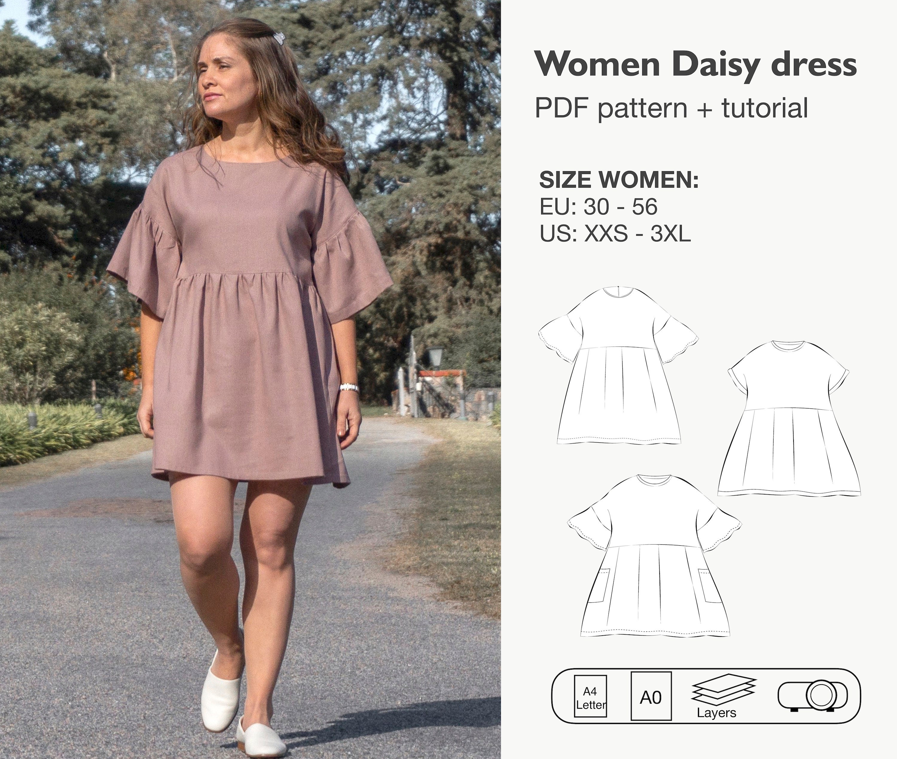 Women daisy dress sewing pattern