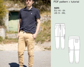 Men sweatpants sewing pattern, jogger pattern, slim fit pants, pants with pockets, loungewear pants, tracksuit, men trouser, skinny pants