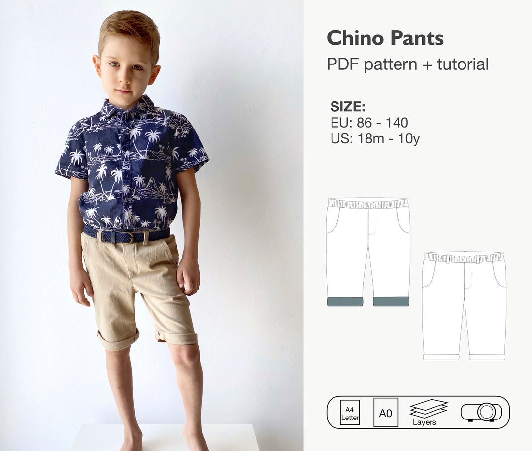 Chino Shorts Sewing Pattern, Boy Pants With Pockets, Bermuda