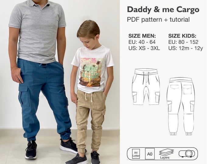 Daddy and me cargo  jogger sewing pattern