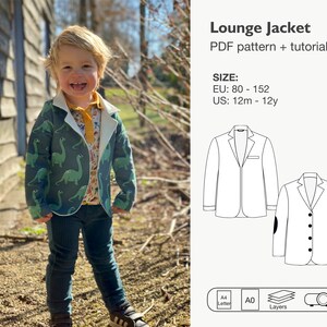 Lounge jacket pdf sewing pattern, boys sport coat jacket pattern, girls blazer jacket pattern, baby and teen jacket, child cardigan pattern