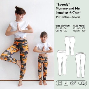 Mommy and me quick leggings sewing pattern, capri pants sewing pattern, baby leggings pattern, girls leggings pdf pattern, capri pattern