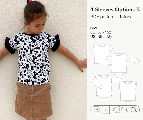 4 Sleeve options tee sewing pattern