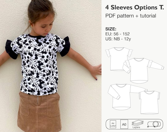 4 Sleeve options tee sewing pattern