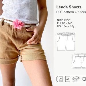 Girls shorts sewing pattern, toddler shorts pdf pattern, girls bermuda pants pattern, instant download digital sewing pattern, boys shorts