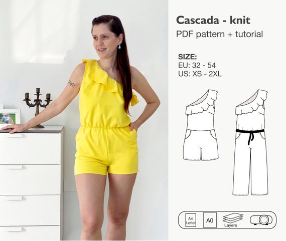 Cascada overall sewing pattern for knit fabrics