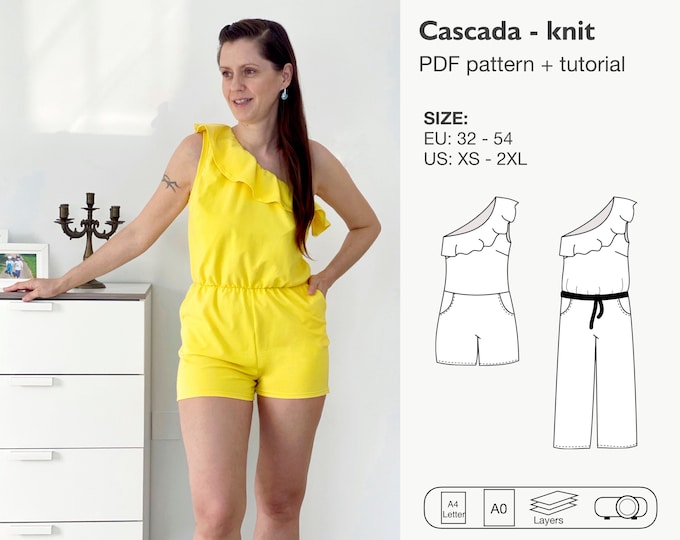 Cascada overall sewing pattern for knit fabrics