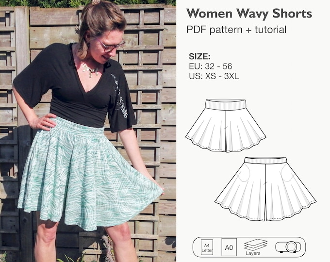 Women wavy shorts sewing pattern