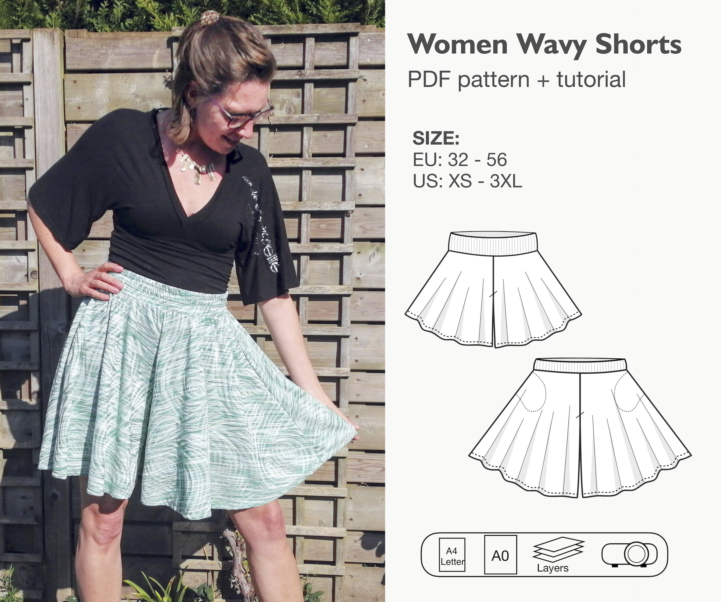 Women Skort Sewing Pattern, Mini Culotte, Divided Skirt, Trouser Skirt,  Pantskirt, Skirt Like Shorts, Circle Shorts, Wide Legged Shorts -   Finland