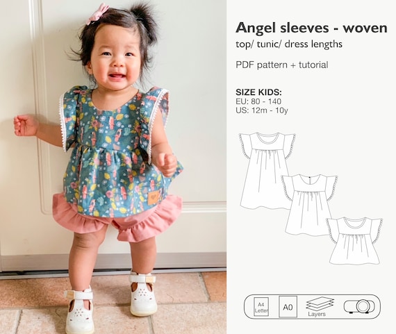 Angel sleeve top - tunic - dress sewing pattern for WOVEN