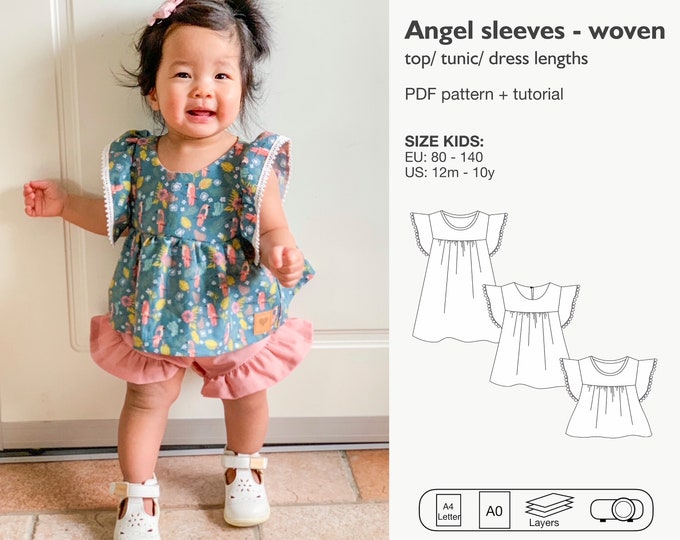 Angel sleeve top - tunic - dress sewing pattern for WOVEN