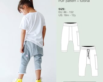 Kids drop crotch pants sewing pattern