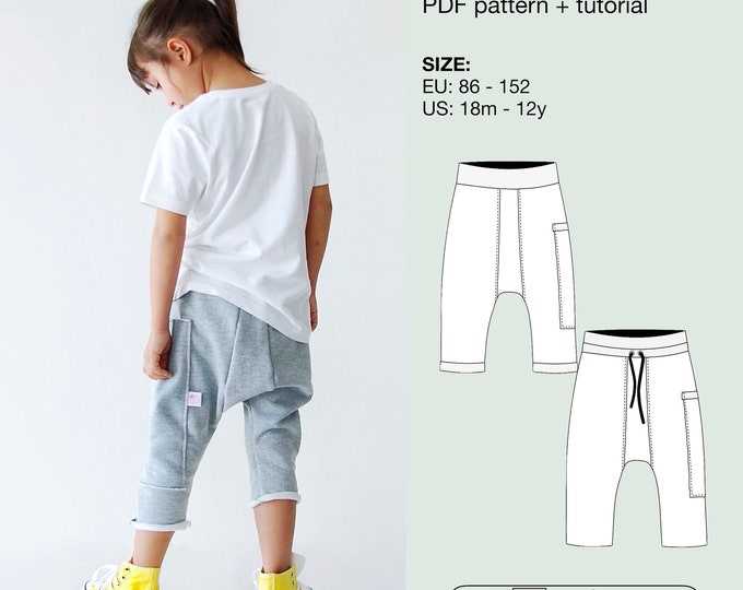 Kids drop crotch pants sewing pattern