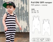 Baby romper sewing pattern, toddler jumpsuit, baby bodysuit, kids dungaree, baby pattern, overall, pull on off romper, instant download,
