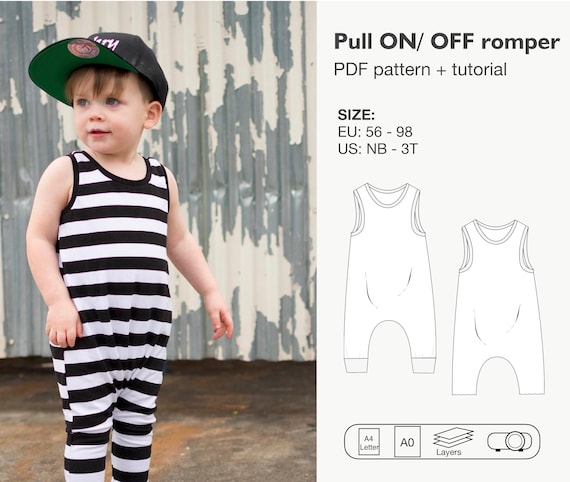 Pull on-off romper sewing pattern