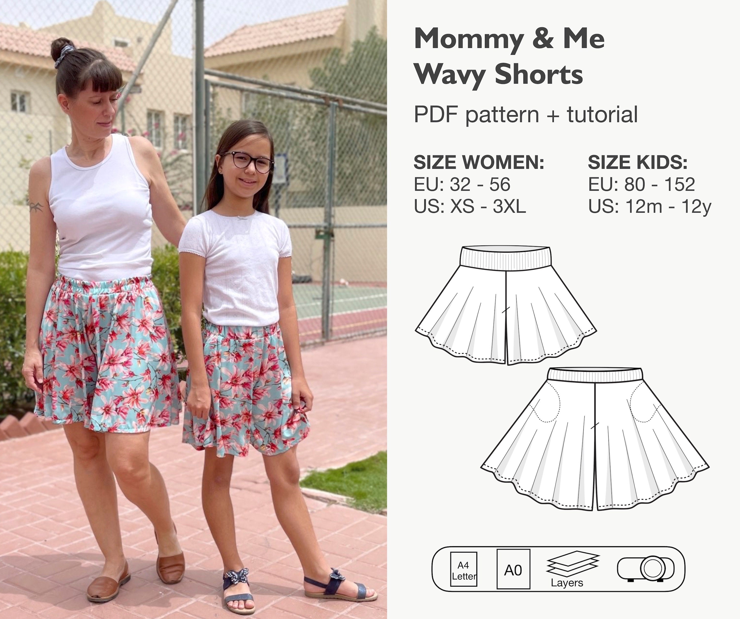 Mommy and me wavy shorts sewing pattern