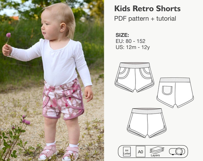 Children retro shorts sewing pattern