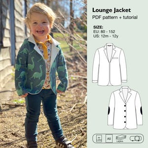 Lounge jacket pdf sewing pattern, boys sport coat jacket pattern, girls blazer jacket pattern, baby and teen jacket, child cardigan pattern