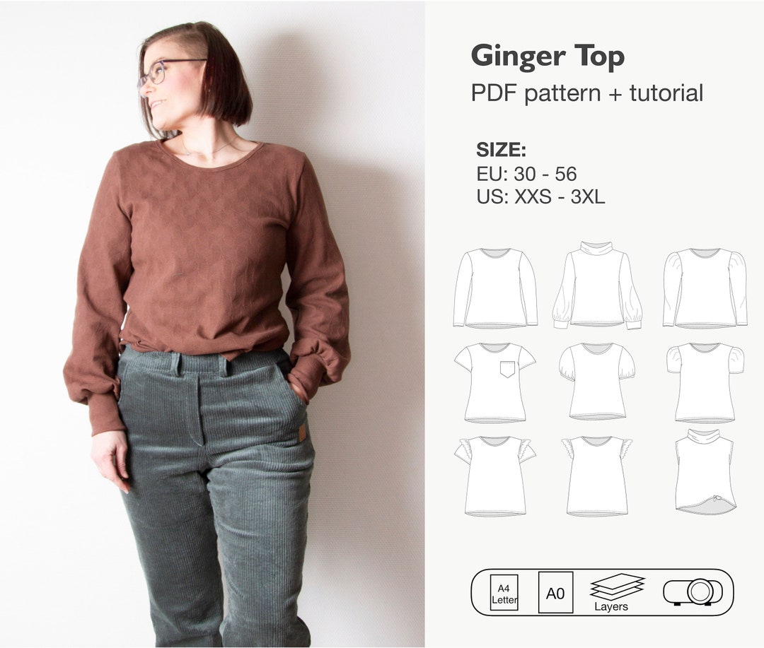 Women Puffed Sleeve Shirt Sewing Pattern, Shirt With Bishop Sleeves ...