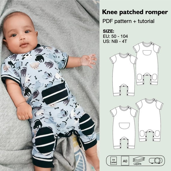 Knee patched romper sewing pattern