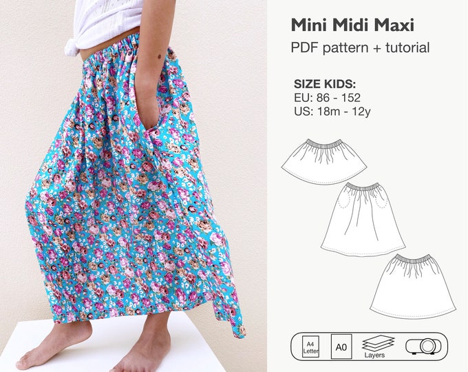 Childrens Sewing Patterns Easy Girls Skirt Pattern Sizes 1 to 8 Years ...