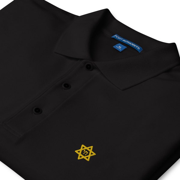 Star of David Hebrew Chai embroidered mens polo shirt, Jewish Judaica symbols shirt gift for him